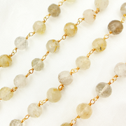 Golden Rutile Beads Gold Plated Wire Chain.